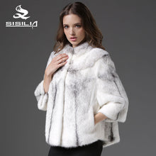 SISILIA 2016  New Arrival Women's Cross Mink Fur Coat Natural Fur Jacket sable fur coat vrai fourrure vison tricotado