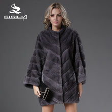 SISILIA 2016 New Arrival Women Fashion Blue Iris Male Mink Diagonal JacketWith Leather Belt 100% Real Natural Mink Fur Coats