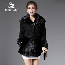 SISILIA 2016 New Arrival Winter Women's Mink Fur Coats Full Pelt With Karakul Sheep Fur Long Style100% Natural Real Fur