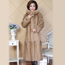 Nerazzurri High Quality Real Mink Fur Coat For Women Full Sleeve China Thick Warm Luxury Long Hooded Genuine Natural Mink Coats