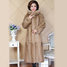 Nerazzurri High Quality Real Mink Fur Coat For Women Full Sleeve China Thick Warm Luxury Long Hooded Genuine Natural Mink Coats