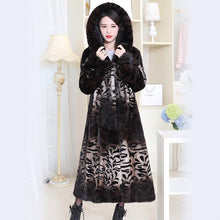 Nerazzurri Real Mink Fur Coat With Hood For Women 2017 Winter Long Sleeve Leopard Print Maxi Genuine Mink Overcoat Plus Size 52