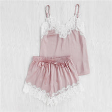 SHEIN Women Sleeping Wear Summer Sexy Pajama Sets Lace Trim Satin Spaghetti Strap Cami Top and Shorts Pajama Set