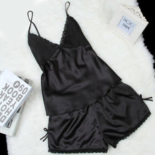 2016 summer style pajamas sets Women Female Sleep set Women's Deep V-neck Sexy Spaghetti Strap Shorts Sleepwear silk homewear