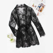 COLROVIE Floral Lace Black Sheer Robe Women Self Tie Waist Vintage Sexy Long Sleeve Robes 2017 New Plain Bridesmaid Kimono Robe