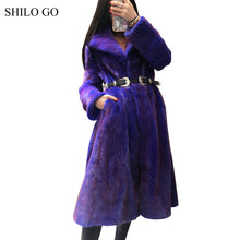 SHILO GO Fur Coat  Womens Winter Fashion whole real Mink Fur long coat laple collar big skirt dark purple pocket x-long coat