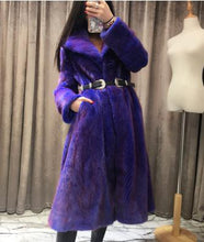 SHILO GO Fur Coat  Womens Winter Fashion whole real Mink Fur long coat laple collar big skirt dark purple pocket x-long coat