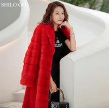 SHILO GO Fur Coat Womens Winter  Fashion whole real Mink Fur x-long coat lapel collar luxury long sleeve oversize button coat