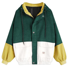 Women Long Sleeve Corduroy Patchwork Oversize Jacket Windbreaker Coat Overcoat