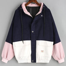 Women Long Sleeve Corduroy Patchwork Oversize Jacket Windbreaker Coat Overcoat