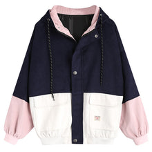 Women Long Sleeve Corduroy Patchwork Oversize Jacket Windbreaker Coat Overcoat