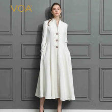 VOA Heavy Silk 5XL Plus Size Trench Coat Vintage High Waist Long Coat Spring Autumn Solid White Women Outerwear Overcoat F102