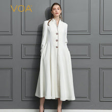 VOA Heavy Silk 5XL Plus Size Trench Coat Vintage High Waist Long Coat Spring Autumn Solid White Women Outerwear Overcoat F102
