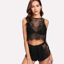 COLROVIE Floral Lace Top And Shorts Pajama Set 2018 New Fashion Spring Black Sexy Female Sleepwear Floral Button Pajama Set