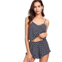 SHEIN Polka Dot Cami Top And Ruffle Shorts Pajamas Set 2018 Women Spaghetti Strap V Neck Ruffle Sleeveless Casual Nightwear