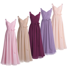 #4-16 Women Ladies Sleeveless Pleated V Neck Chiffon Elegant Long Bridesmaid Dress Evening Prom Gown with Sash