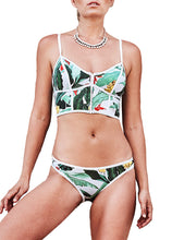 Sexy Women Bikini Set Leaves Print Patches Zipper Top Bottom Beach Swimwear Swimsuit Bathing Suit Green