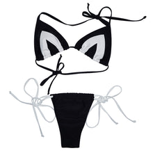 Women Two Piece Bikini Set Triangle Halter Neck Color Block Padded Bandage Low Waist Sexy Swimsuit