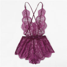 COLROVIE Crisscross Open Back Eyelash Lace Teddy 2018 Summer New Purple Lace Criss Cross Sexy Nightwear Woman Solid Sleepwear