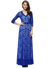 Floral Lace 2/3 Sleeves Long Bridesmaid Party Maxi Dress