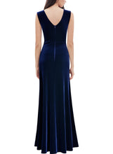 Sexy V Neck Pleuche Ruffles Formal Party Maxi Dress