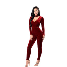 malianna Women 2018 New Sexy Velvet Long Sleeve Bodysuit Choker Elegant Overall Black Red Playsuit Long Pants Jumpsuits Rompers