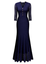 Retro V Neck Floral Lace Wedding Maxi Dress