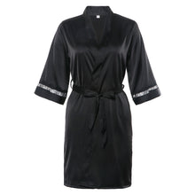 BellisMira Women's Long Satin Robe Bridal Kimono Lace Pajamas Sleepwear Robe ONLY Size up
