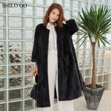 SHILO GO Fur Coat Womens Winter  Fashion whole real Mink Fur long coat O Neck long sleeve concise loose big skirt A Line black