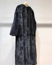 SHILO GO Fur Coat Womens Winter  Fashion whole real Mink Fur long coat O Neck long sleeve concise loose big skirt A Line black