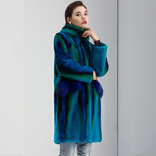 Color Mink fur coat women winter jacket fashion Goose down full pelt coat nine quarter long outwear ER88