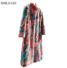 SHILO GO Fur Coat Womens Winter Fashion whole real Mink Fur long coat stand collar Bohemian flower print Long sleeve loose coat