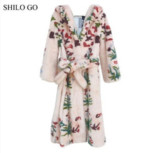 SHILO GO Fur Coat Womens Winter Fashion whole real Mink Fur long coat hooded collar luxury flower leaves print belt skirt coat