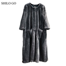 SHILO GO Fur Coat Womens Winter  Fashion whole real Mink Fur X-long coat O Neck long sleeve A Line big skirt side pocket loose