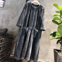 SHILO GO Fur Coat Womens Winter  Fashion whole real Mink Fur X-long coat O Neck long sleeve A Line big skirt side pocket loose