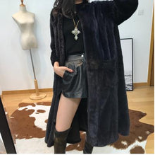 SHILO GO Fur Coat Womens Winter  Fashion whole real Mink Fur X-long coat O Neck long sleeve A Line big skirt side pocket loose
