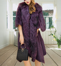 2018 new women genuine luxury mink fur coat whole piece European mink fur long jacket with big real raccoon fur collar for lady