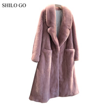 SHILO GO Fur Coat Womens Winter  Fashion whole real Mink Fur long coat laple collar concise loose pocket concise loose coat