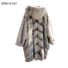 SHILO GO Fur Coat Womens Winter  Fashion whole real Mink Fur long coat big hooded collar long Puff sleeve concise loose oversize