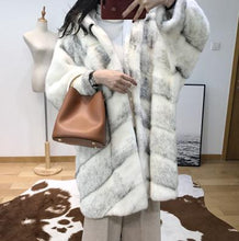 SHILO GO Fur Coat Womens Winter  Fashion whole real Mink Fur long coat big hooded collar long Puff sleeve concise loose oversize