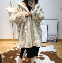 SHILO GO Fur Coat Womens Winter  Fashion whole real Mink Fur long coat big hooded collar long Puff sleeve concise loose oversize