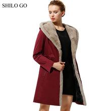 2XL Womens Winter Wine Red Dark Blue Jacket Coats Thick Parkas Plus Size Real Mink Collar Hooded Mink Lining Outwear Fur Coat