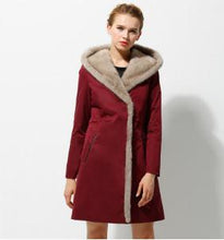 2XL Womens Winter Wine Red Dark Blue Jacket Coats Thick Parkas Plus Size Real Mink Collar Hooded Mink Lining Outwear Fur Coat