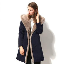 2XL Womens Winter Wine Red Dark Blue Jacket Coats Thick Parkas Plus Size Real Mink Collar Hooded Mink Lining Outwear Fur Coat