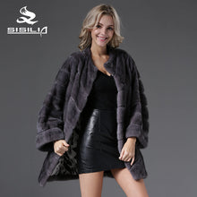 SISILIA 2016 New Arrival Women Fashion Blue Iris Male Mink Diagonal JacketWith Leather Belt 100% Real Natural Mink Fur Coats